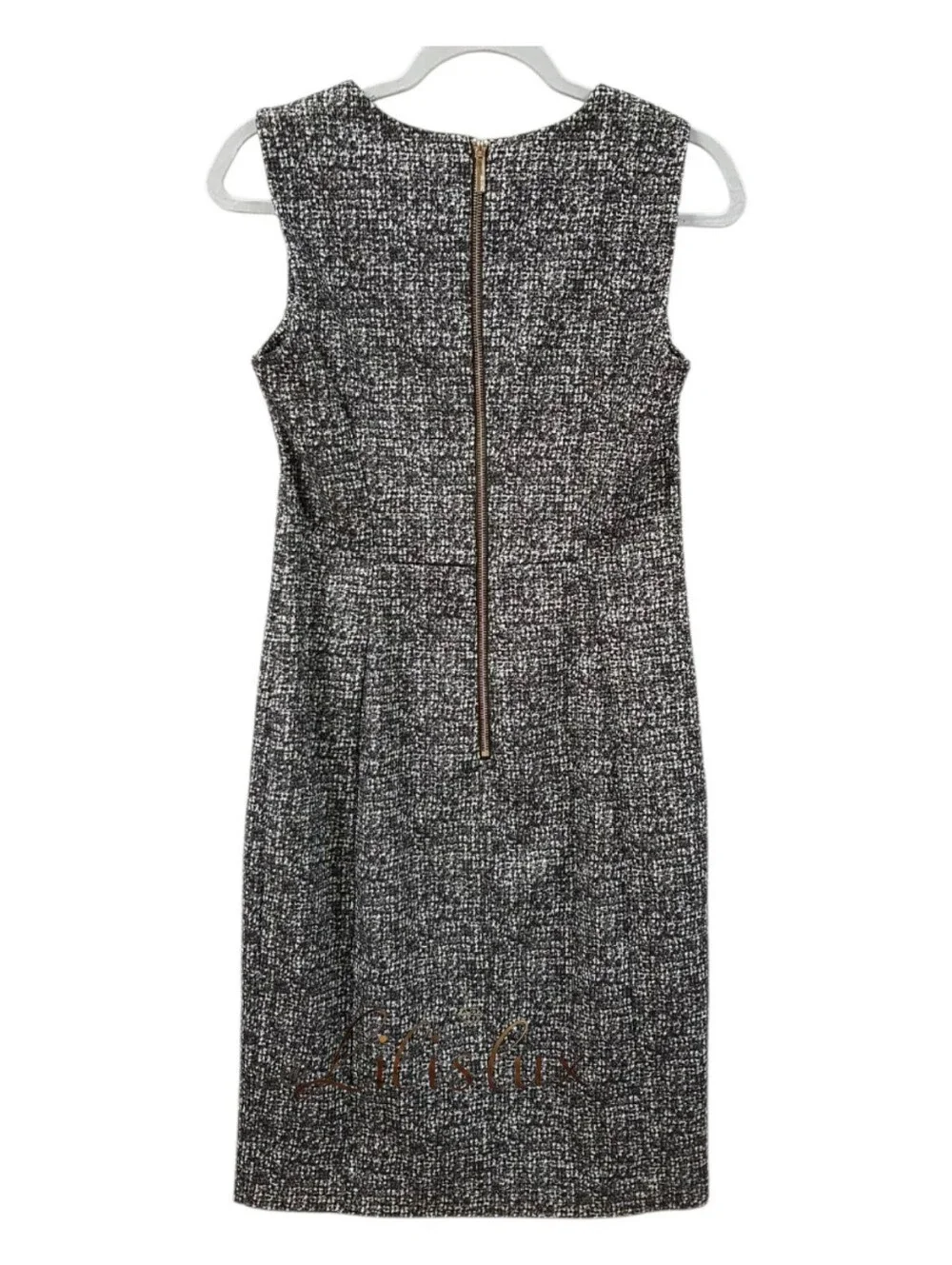 Calvin Klein Black White And Gold Tweed Sheath Dress Knee Length Size 14 GUC